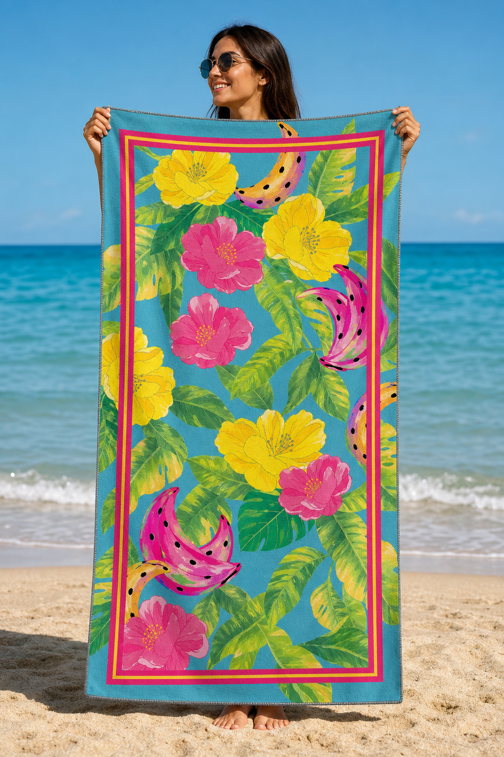 Tropical Hibiscus Dragon Fruit Towel