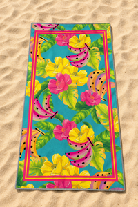 Tropical Hibiscus Dragon Fruit Towel — 24-sand-flatlay