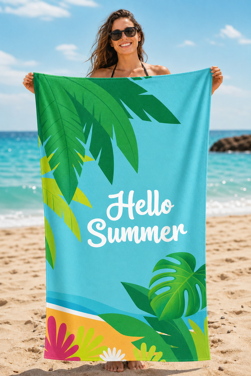 Tropical Leaves Hello Summer Towel