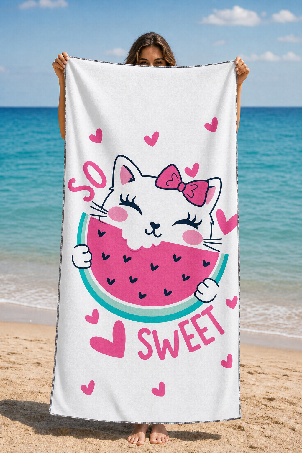 So Sweet Watermelon Cat Towel