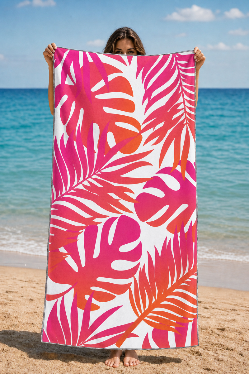 Pink Monstera Leaf Towel