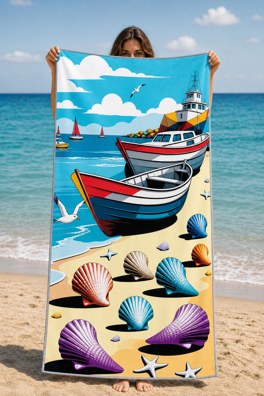 Fishing Boats Beach Towel