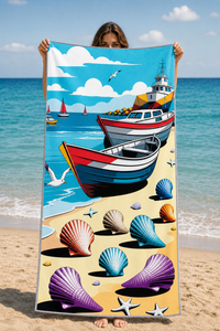 Fishing Boats Beach Towel — 48-model-holding
