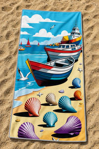 Fishing Boats Beach Towel — 48-sand-flatlay
