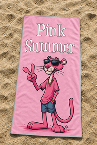 Pink Summer Panther Towel — 49-sand-flatlay