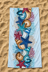 Coral Seashell Sketch Towel — 52-sand-flatlay
